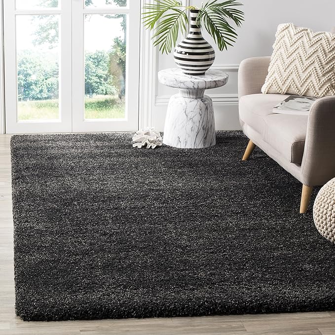 SAFAVIEH Milan Shag Collection Area Rug - 7' Square, Dark Grey, Solid Design, Non-Shedding & Easy Care, 2-inch Thick Ideal for High Traffic Areas in Living Room, Bedroom (SG180-8484)