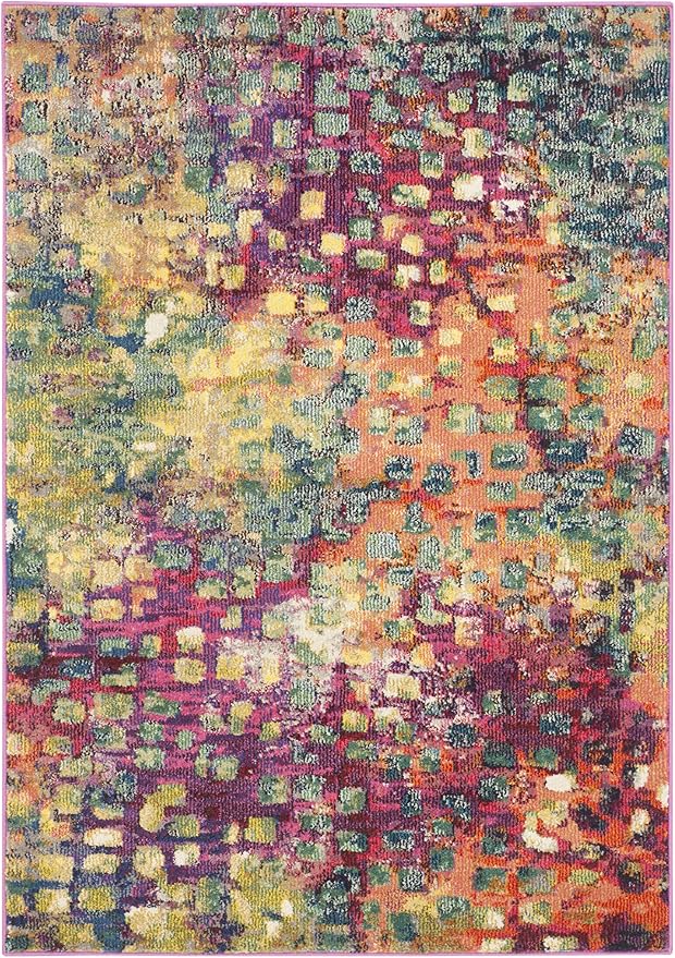 SAFAVIEH Monaco Collection Accent Rug - 4' x 5'7", Pink & Multi, Abstract Watercolor Design, Non-Shedding & Easy Care, Ideal for High Traffic Areas in Entryway, Living Room, Bedroom (MNC225D)