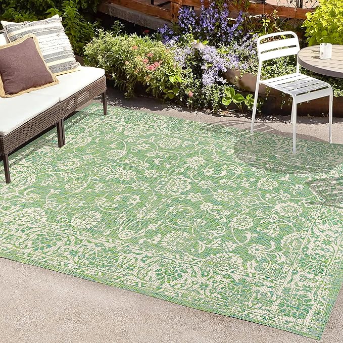 JONATHAN Y Weave Floral Indoor Outdoor Area Rug 3X5 Cream/Green, Tela Bohemian Textured for Backyard, Patio, Porch, Easy-Cleaning, High Traffic, Pet-Friendly, Non-Shedding (SMB100F-3)