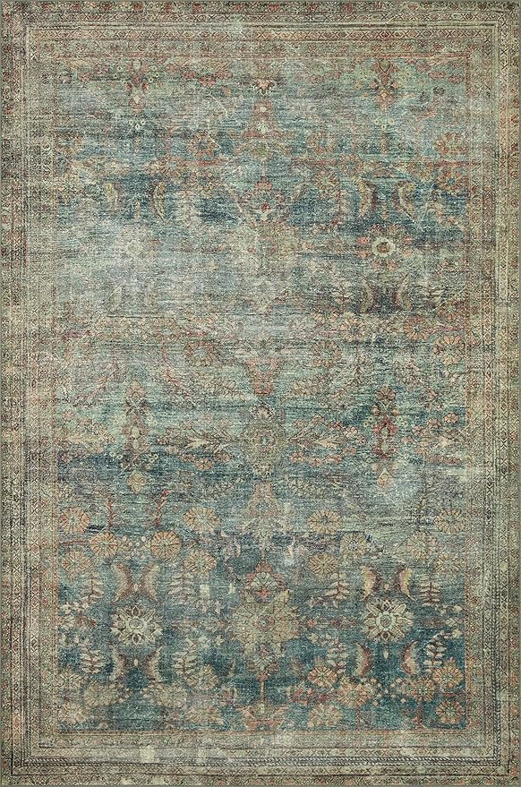 Loloi Magnolia Home by Joanna Gaines Banks Collection BAN-01 Ocean/Spice 2'-6" x 12'-0", .13" Pile Height, Machine Washable, Runner Rug