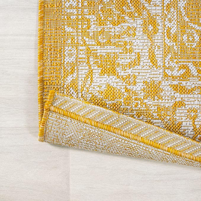JONATHAN Y Weave Floral Indoor Outdoor Runner Rug 2X10 Yellow/Cream, Tela Bohemian Textured for Backyard, Patio, Porch, Easy-Cleaning, High Traffic, Pet-Friendly, Non-Shedding (SMB100E-210)
