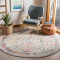 SAFAVIEH Madison Collection Area Rug - 6'7" Round, Grey & Yellow, Boho Diamond Distressed Design, Non-Shedding & Easy Care, Ideal for High Traffic Areas in Living Room, Bedroom (MAD418F)