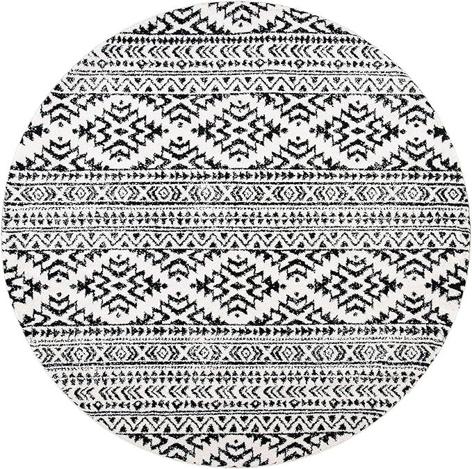 SAFAVIEH Tulum Collection Area Rug - 11' Round, Ivory & Black, Moroccan Boho Tribal Design, Non-Shedding & Easy to Clean, Ideal for Living Room, Bedroom, Dining Space (TUL272B)
