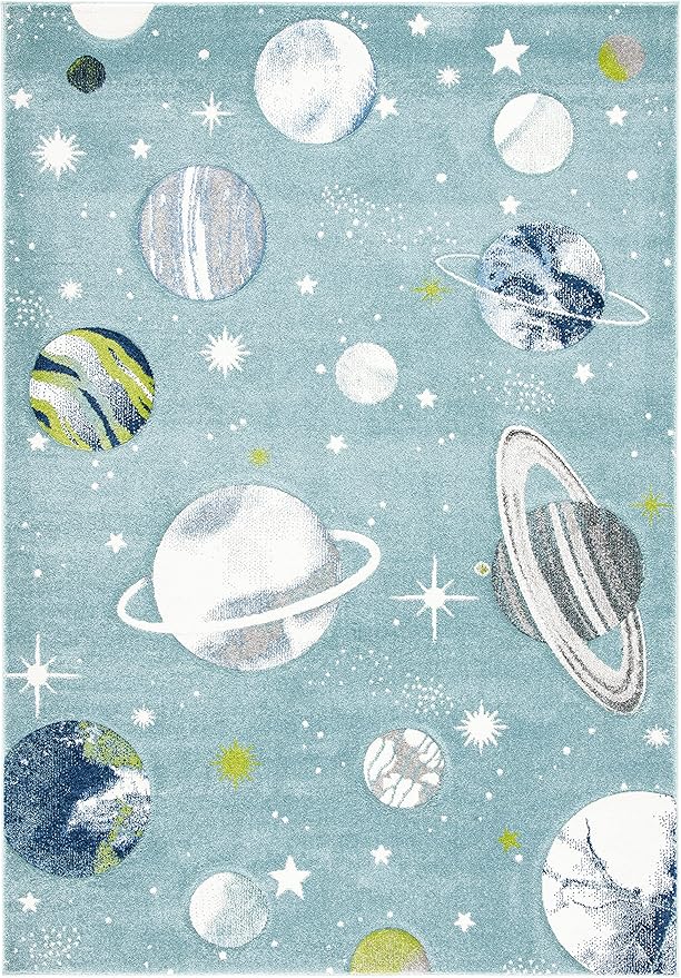 SAFAVIEH Area Rug 8x10 - Carousel Kids Collection - Large - Teal & Ivory, Non-Shedding & Easy Cleaning, Ideal for Boys & Girls in Playroom, Nursery, Bedroom (CRK103J)
