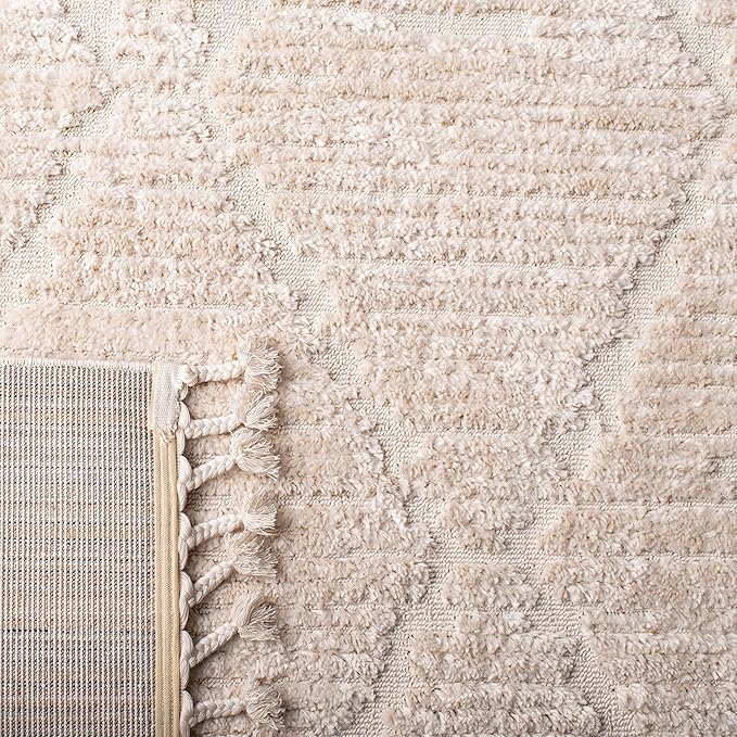 SAFAVIEH Marrakesh Collection Area Rug - 3' Square, Beige, Moroccan Boho Tribal Tassel Design, Non-Shedding & Easy Care, Ideal for High Traffic Areas in Living Room, Bedroom (MRK517C)