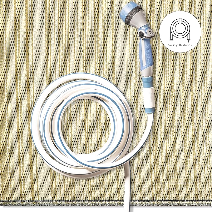 Fab Habitat Outdoor Rug - Waterproof, Fade Resistant, Crease-Free - Premium Recycled Plastic - Neutral Striped - Large Patio, Deck, Sunroom, Camping, RV - Cancun Shadow - Sand & Black - 6 x 9 ft