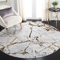 SAFAVIEH Amelia Collection Area Rug - 10' Round, Grey & Gold, Modern Abstract Design, Non-Shedding & Easy Care, Ideal for High Traffic Areas in Living Room, Bedroom (ALA293G)