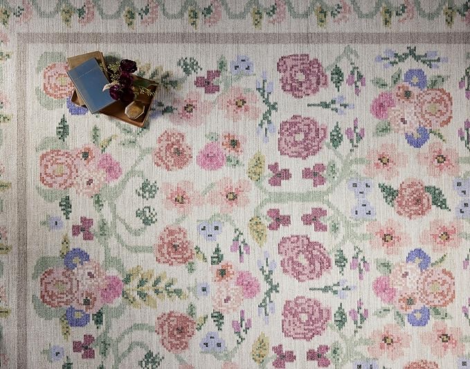 Loloi Rifle Paper Co. Rosa Collection RSA-01 Ivory 5'-0" x 7'-6" Area Rug
