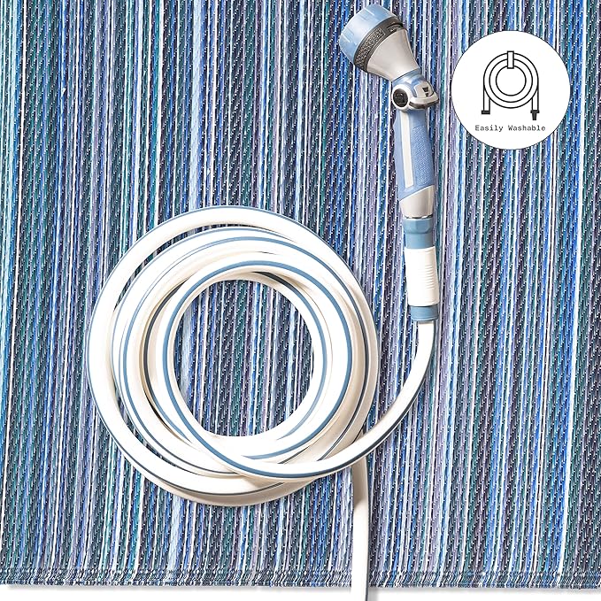 Fab Habitat Outdoor Rug - Waterproof, Fade Resistant, Crease-Free - Premium Recycled Plastic - Striped - Patio, Deck, Porch, Balcony, Laundry Room - Cancun - Indigo - 4 x 6 ft