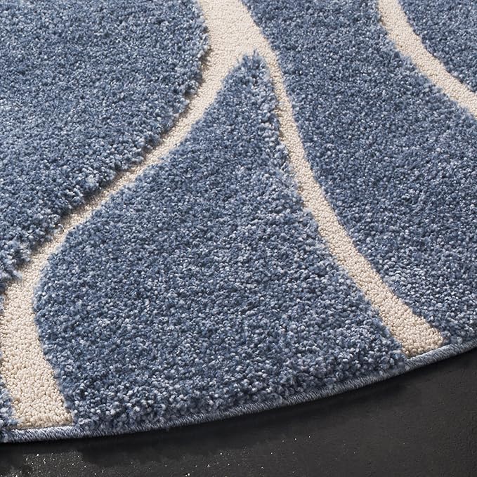 SAFAVIEH Florida Shag Collection 8' Round Light Blue/Cream SG471 Abstract Wave Non-Shedding Living Room Bedroom 1.2-inch Thick Area Rug