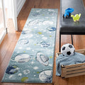 SAFAVIEH Carousel Kids Collection Runner Rug - 2' x 8', Teal & Ivory, Non-Shedding & Easy Care, Ideal for High Traffic Areas for Boys & Girls in Playroom, Nursery, Bedroom (CRK103J)