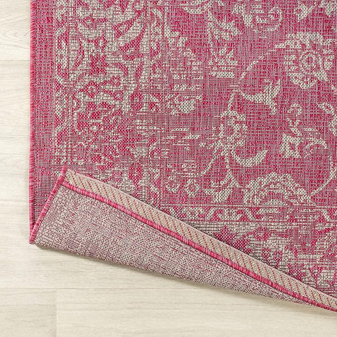 JONATHAN Y Weave Floral Indoor Outdoor Area Rug 4X6 Fuchsia/Light Gray, Tela Bohemian Textured for Backyard, Patio, Porch, Easy-Cleaning, High Traffic, Pet-Friendly, Non-Shedding (SMB100G-4)