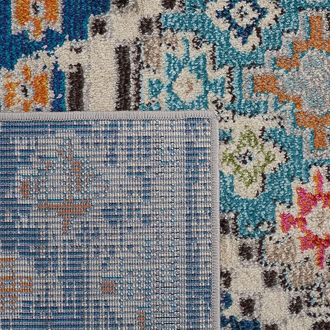 SAFAVIEH Madison Collection Area Rug - 6'7" Square, Navy & Beige, Boho Diamond Distressed Design, Non-Shedding & Easy Care, Ideal for High Traffic Areas in Living Room, Bedroom (MAD418M)
