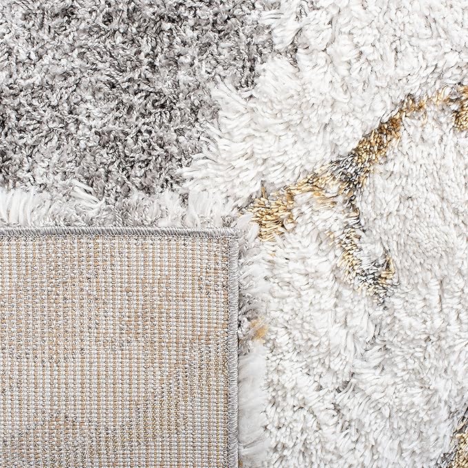 SAFAVIEH Horizon Shag Collection Area Rug - 9' x 12', Grey & Gold, Modern Abstract Design, Non-Shedding & Easy Care, 2.6-inch Thick Ideal for High Traffic Areas in Living Room, Bedroom (HZN890D)