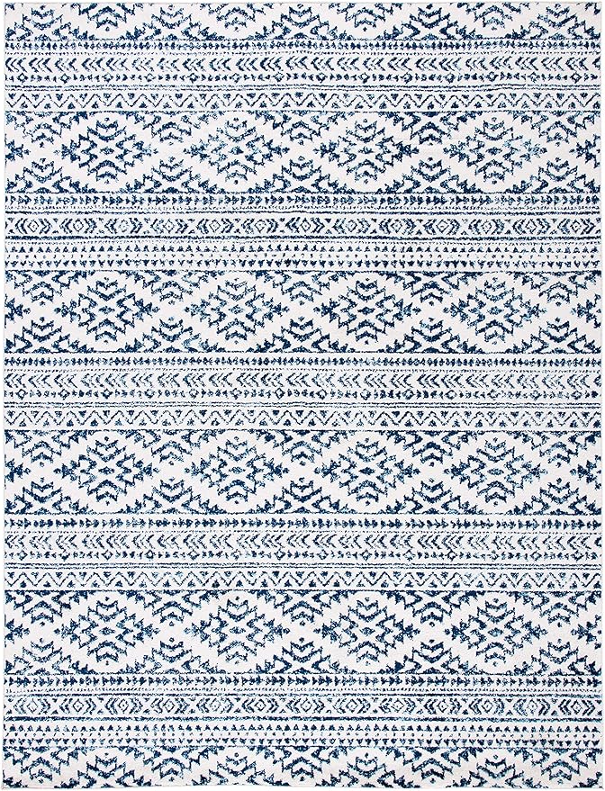 SAFAVIEH Area Rug 8x10 - Tulum Collection - Large - Ivory & Navy, Moroccan Boho Tribal Design, Non-Shedding & Easy to Clean, Ideal for Living Room, Bedroom, Dining Space (TUL272D)