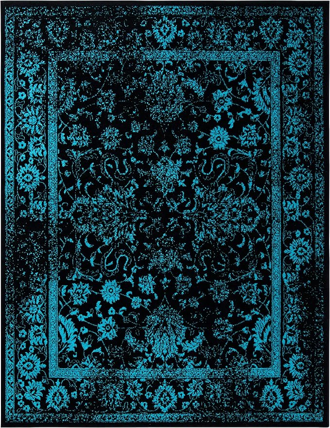 SAFAVIEH Area Rug 11x15 - Adirondack Collection - Large - Black & Teal, Distressed Vintage Floral Design, Non-Shedding & Easy to Clean, Ideal for Living Room, Bedroom, Dining Space (ADR109K)