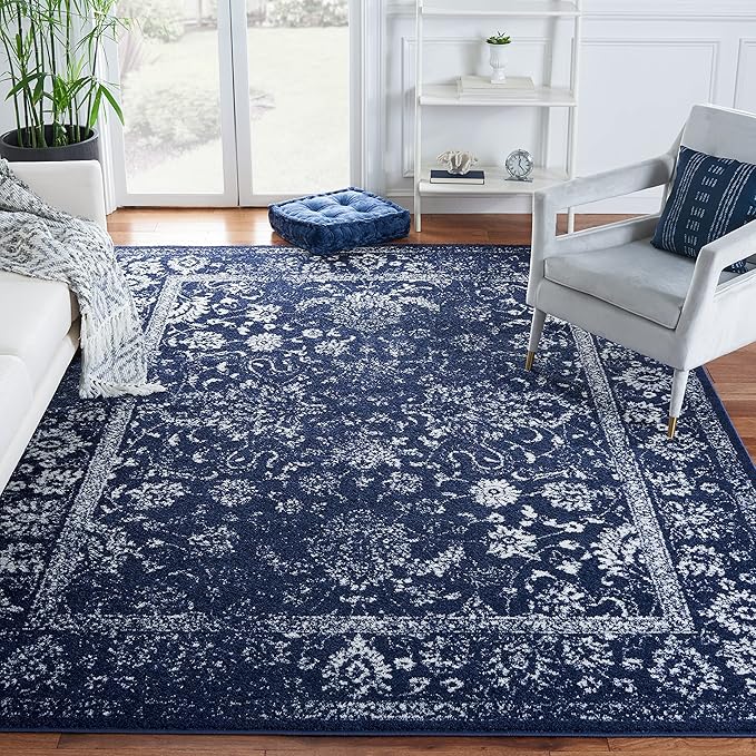 SAFAVIEH Area Rug 11x15 - Adirondack Collection - Large - Navy & Ivory, Distressed Vintage Floral Design, Non-Shedding & Easy to Clean, Ideal for Living Room, Bedroom, Dining Space (ADR109N)