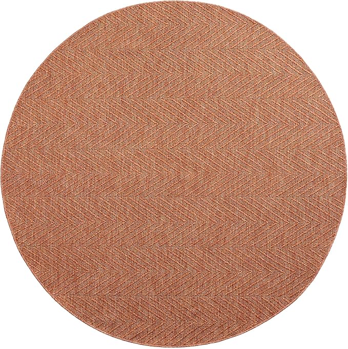 TOWN & COUNTRY BASICS Pax Herringbone Textured Solid Everwash® Washable Area Rug, Low Pile, Non-Slip Backing, Easy Clean Pet & Family Friendly Rug, Rust, 8' Round
