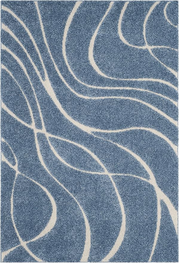 SAFAVIEH Florida Shag Collection Accent Rug - 4' x 6', Light Blue & Cream, Non-Shedding & Easy Care, 1.2-inch Thick Ideal for High Traffic Areas in Entryway, Living Room, Bedroom (SG471-6011)