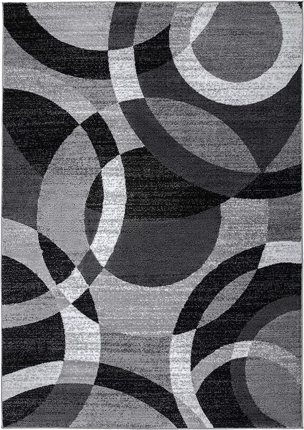 Rugshop Gray Modern Geometric Area Rug, Abstract Circles, High-Traffic, Non-Shedding, for Living Room, Bedroom and Home Office, 5'3" x 7'3"