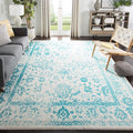 SAFAVIEH Adirondack Collection Area Rug - 6' Square, Ivory & Teal, Distressed Vintage Floral Design, Non-Shedding & Easy to Clean, Ideal for Living Room, Bedroom, Dining Space (ADR109D)
