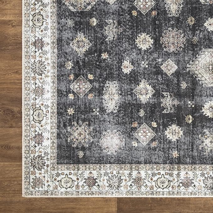 Bloom Rugs Washable Non-Slip 10x14 Rug - Black/Ivory Traditional Oriental Area Rug for Living Room, Bedroom, Dining Room, and Kitchen - Exact Size: 10' x 14'