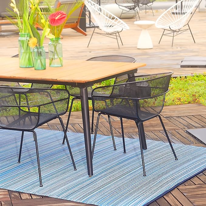 Fab Habitat Outdoor Rug - Waterproof, Fade Resistant, Crease-Free - Premium Recycled Plastic - Striped - Patio, Porch, Deck, Balcony - Cancun - Indigo - 5 x 8 ft