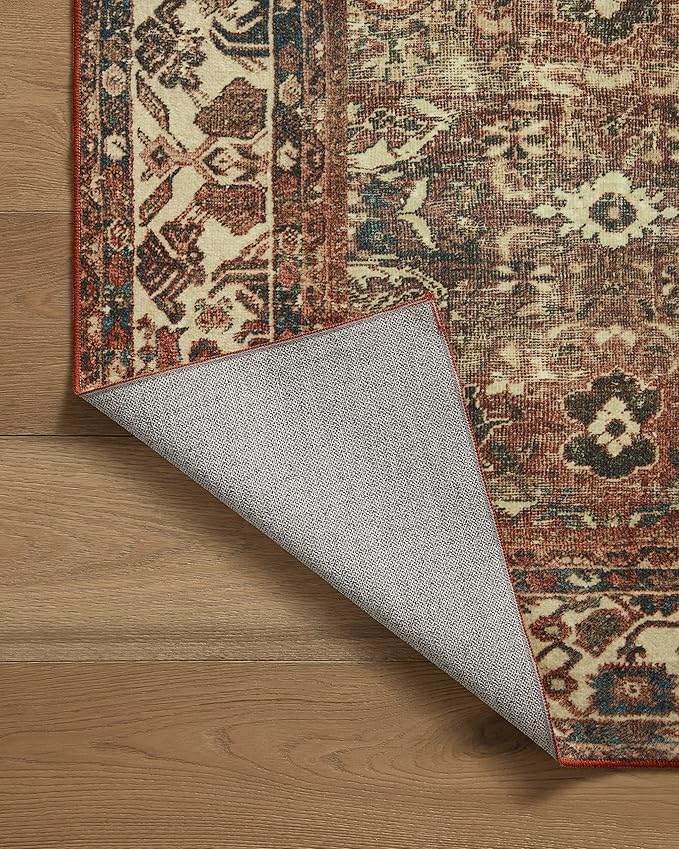 Loloi Magnolia Home by Joanna Gaines Banks Collection BAN-04 Brick/Ivory 2'-6" x 12'-0", .13" Pile Height, Machine Washable, Runner Rug