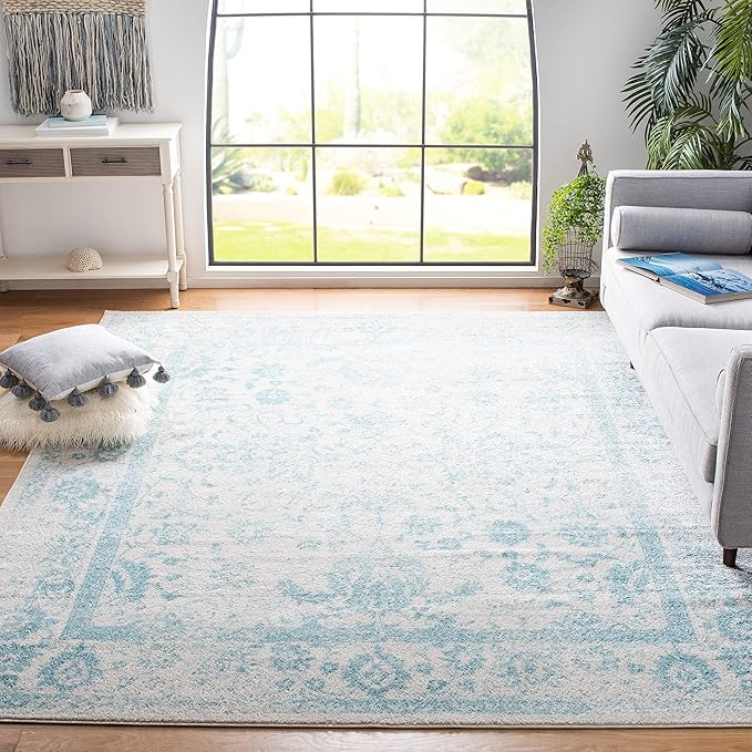 SAFAVIEH Area Rug 10x14 - Adirondack Collection - Large - Ivory & Light Blue, Distressed Vintage Floral Design, Non-Shedding & Easy to Clean, Ideal for Living Room, Bedroom, Dining Space (ADR109L)
