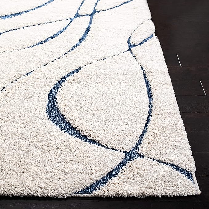 SAFAVIEH Florida Shag Collection Area Rug - 9' Square, Cream & Blue, Non-Shedding & Easy Care, 1.2-inch Thick Ideal for High Traffic Areas in Living Room, Bedroom (SG471-1165)