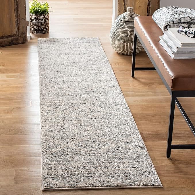 SAFAVIEH Tulum Collection Runner Rug - 2' x 17', Ivory & Grey, Moroccan Boho Tribal Design, Non-Shedding & Easy to Clean, Ideal for Living Room, Hallway, Foyer, Bedroom (TUL272A)