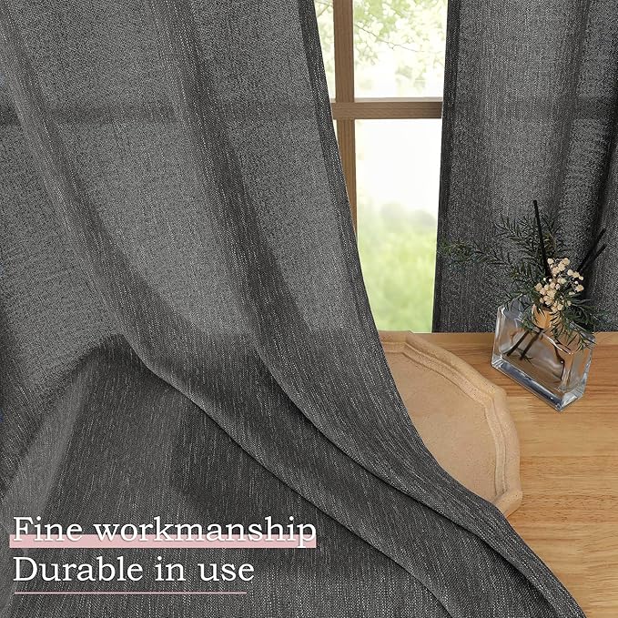 Simplebrand Grey Semi Sheer Faux Linen Textured 120 Inches Long Curtains 2 Panels Set, Privacy Farmhouse Window Drapes for Living Room/Birthday Party/Hallway Window Guest Room, 10FT, 50 x 120 Inch
