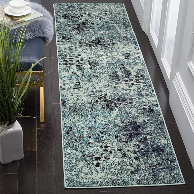 SAFAVIEH Monaco Collection Runner Rug - 2'2" x 8', Light Blue & Multi, Boho Chic Abstract Watercolor Design, Non-Shedding & Easy Care, Ideal for High Traffic Areas in Living Room, Bedroom (MNC225J)