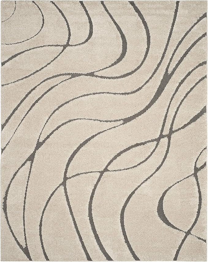 SAFAVIEH Florida Shag Collection Area Rug - 9'6" x 13', Cream & Grey, Non-Shedding & Easy Care, 1.2-inch Thick Ideal for High Traffic Areas in Living Room, Bedroom (SG471-1180)