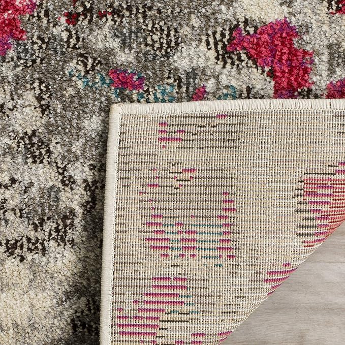 SAFAVIEH Monaco Collection Area Rug - 6'7" x 9'2", Grey & Fuchsia, Boho Chic Abstract Watercolor Design, Non-Shedding & Easy Care, Ideal for High Traffic Areas in Living Room, Bedroom (MNC225R)