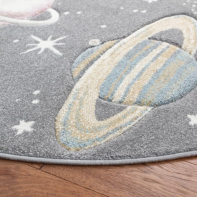 SAFAVIEH Carousel Kids Collection 3' Round Grey/Lavender CRK103F Outer Space Non-Shedding Playroom Nursery Bedroom Area Rug