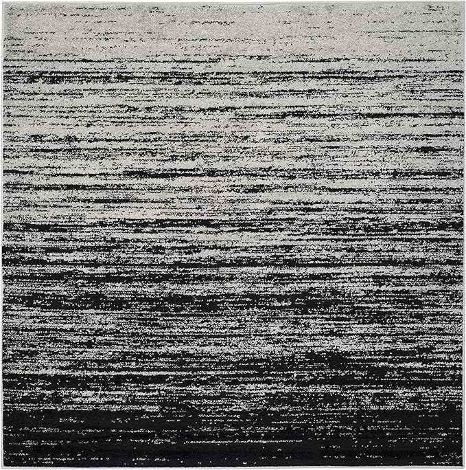 SAFAVIEH Adirondack Collection Area Rug - 4' Square, Silver & Black, Modern Ombre Design, Non Shedding & Easy to Clean, Ideal for Living Room, Bedroom, Office, Dining Space (ADR113A)