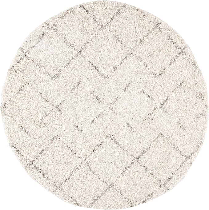 SAFAVIEH Arizona Shag Collection Area Rug - 10' Round, Ivory & Beige, Moroccan Boho Design, Non-Shedding & Easy to Clean, Ideal for Living Room, Bedroom, Dining Space (ASG743A)