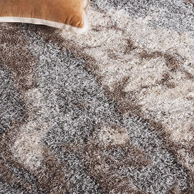 SAFAVIEH Horizon Shag Collection Area Rug - 5'3" x 7'7", Taupe & Blue, Modern Abstract Design, Non-Shedding & Easy Care, 2-inch Thick Ideal for High Traffic Areas in Living Room, Bedroom (HZN890E)
