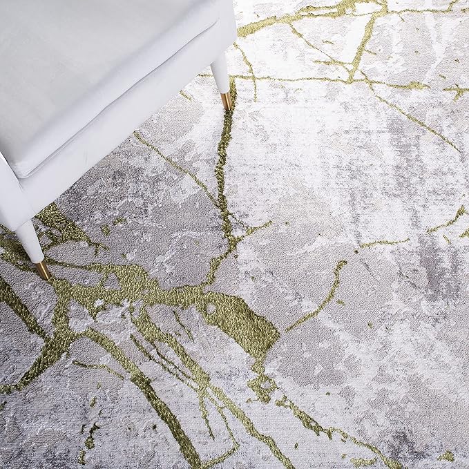 SAFAVIEH Amelia Collection Accent Rug - 3' x 5', Grey & Green, Modern Abstract Design, Non-Shedding & Easy Care, Ideal for High Traffic Areas in Entryway, Living Room, Bedroom (ALA293J)