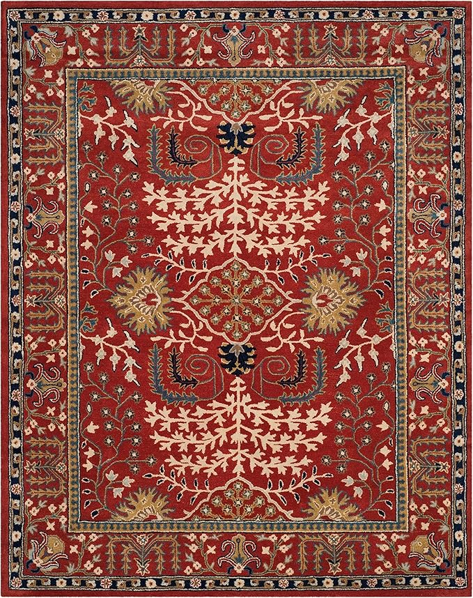 SAFAVIEH Area Rug 8x10 - Antiquity Collection - Large - Red & Multi, Handmade Wool, Traditional Bohemian Design, Ideal for Living Room, Bedroom, Office, Dining Space (AT64A)