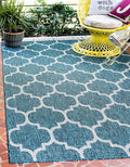 Unique Loom Outdoor Trellis Collection Area Rug (5' 3" x 8' Rectangle, Teal/ Gray)