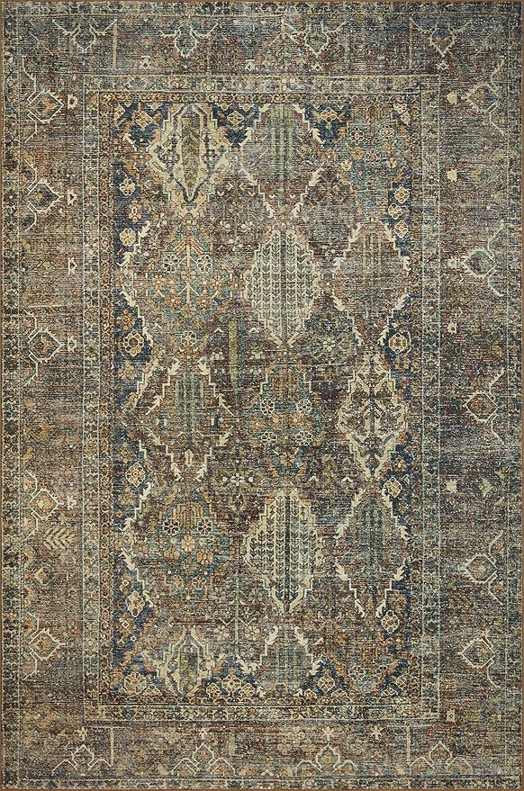 Loloi Magnolia Home by Joanna Gaines Banks Collection BAN-05 Spice/Blue 2'-0" x 5'-0" .13" Pile Height, Machine Washable, Accent Rug