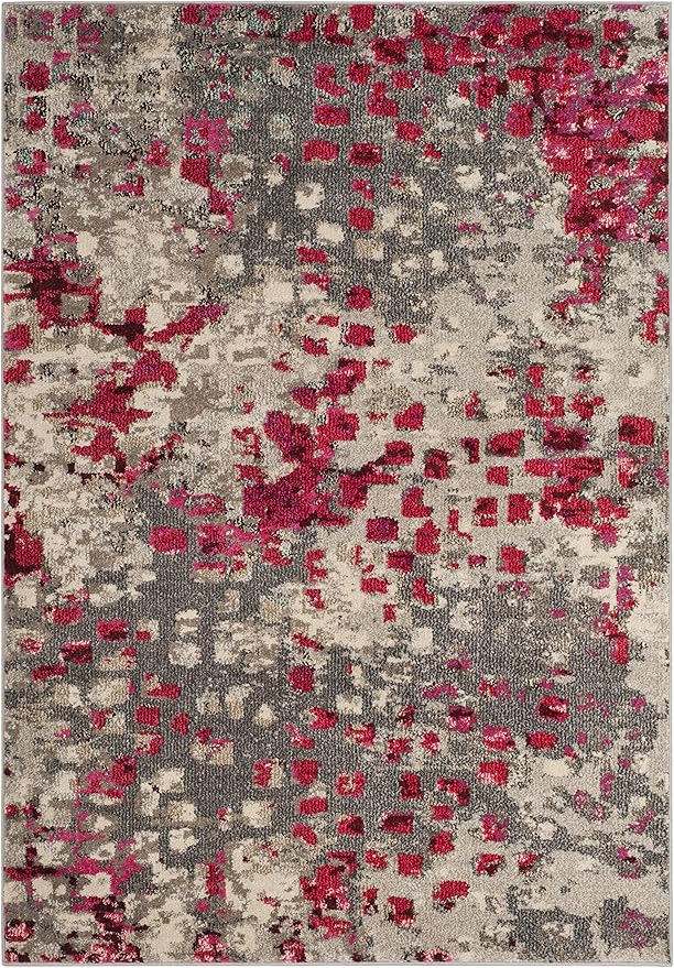 SAFAVIEH Monaco Collection Accent Rug - 3' x 5', Grey & Fuchsia, Abstract Watercolor Design, Non-Shedding & Easy Care, Ideal for High Traffic Areas in Entryway, Living Room, Bedroom (MNC225R)