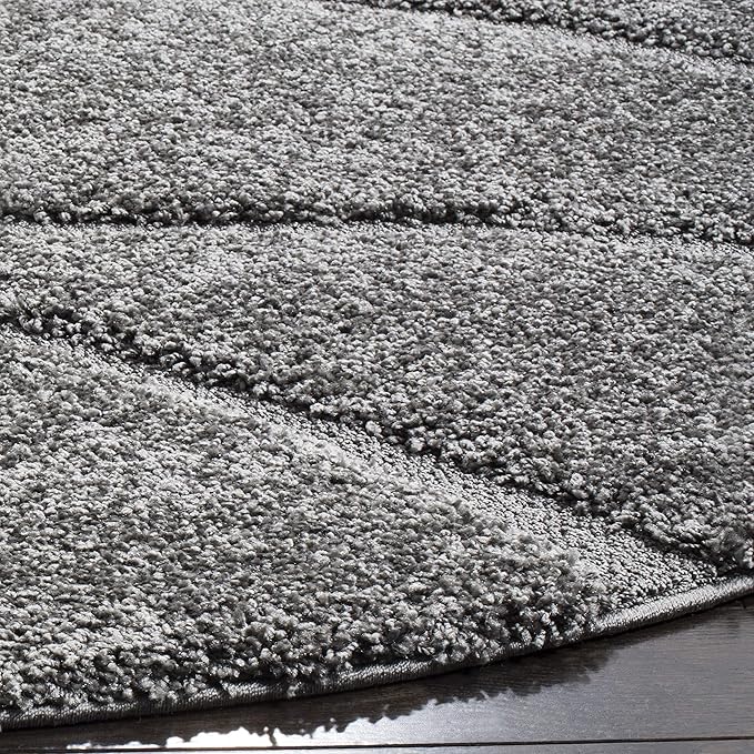SAFAVIEH Florida Shag Collection Area Rug - 5' Round, Grey & Grey, Non-Shedding & Easy Care, 1.2-inch Thick Ideal for High Traffic Areas in Living Room, Bedroom (SG471-8080)