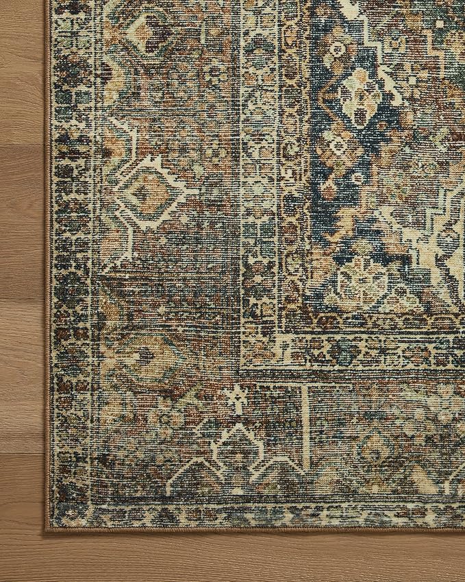 Loloi Magnolia Home by Joanna Gaines Banks Collection BAN-05 Spice/Blue 8'-6" x 11'-6", .13" Pile Height, Machine Washable, Area Rug