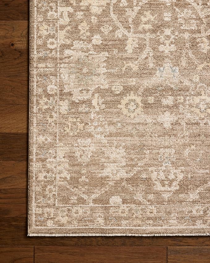 Loloi Chris Loves Julia Palma Collection PLM-09 Brown/Earth 2'-7" x 7'-6" Fringe Runner Rug Vintage Style Boho Living Room Bedroom Carpet