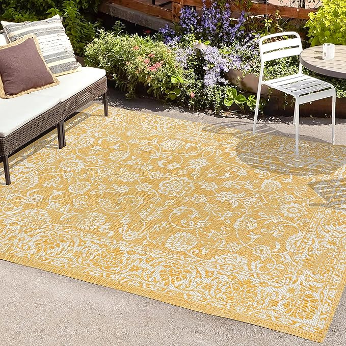 JONATHAN Y Weave Floral Indoor Outdoor Area Rug 9X12 Yellow/Cream, Tela Bohemian Textured for Backyard, Patio, Porch, Easy-Cleaning, High Traffic, Pet-Friendly, Non-Shedding (SMB100E-9)
