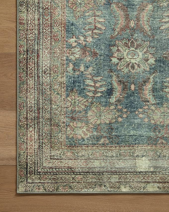 Loloi Magnolia Home by Joanna Gaines Banks Collection BAN-01 Ocean/Spice 7'-6" x 9'-6", .13" Pile Height, Machine Washable, Area Rug