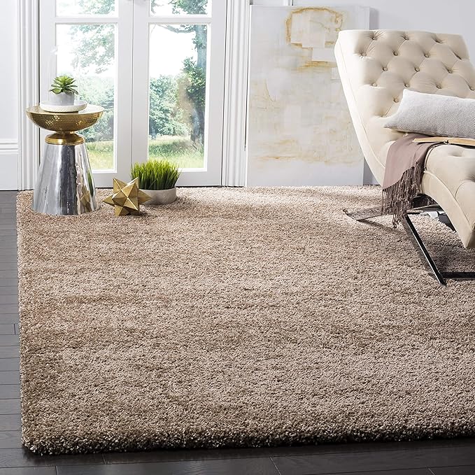SAFAVIEH Milan Shag Collection 5'1" Square Dark Beige SG180 Solid Non-Shedding Living Room Bedroom Dining Room Entryway Plush 2-inch Thick Area Rug
